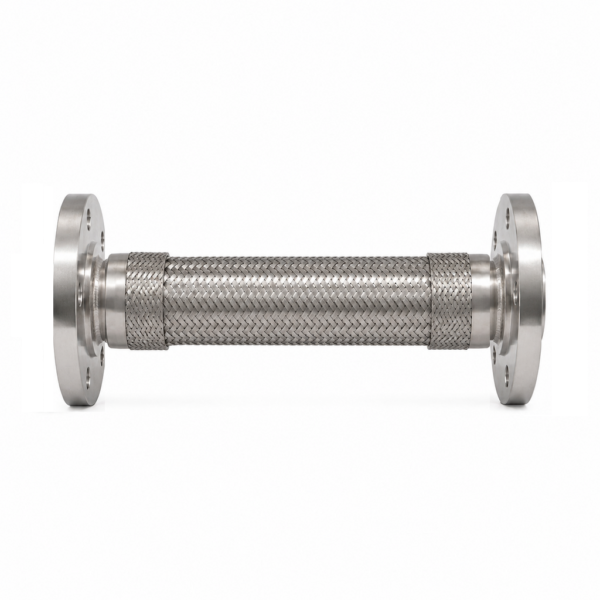 Double-braided stainless metal hose assembly used to illustrate typical assembly components
