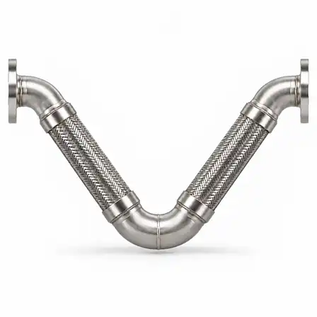 Stainless steel seismic V-Loop flexible piping assembly with flanged ends